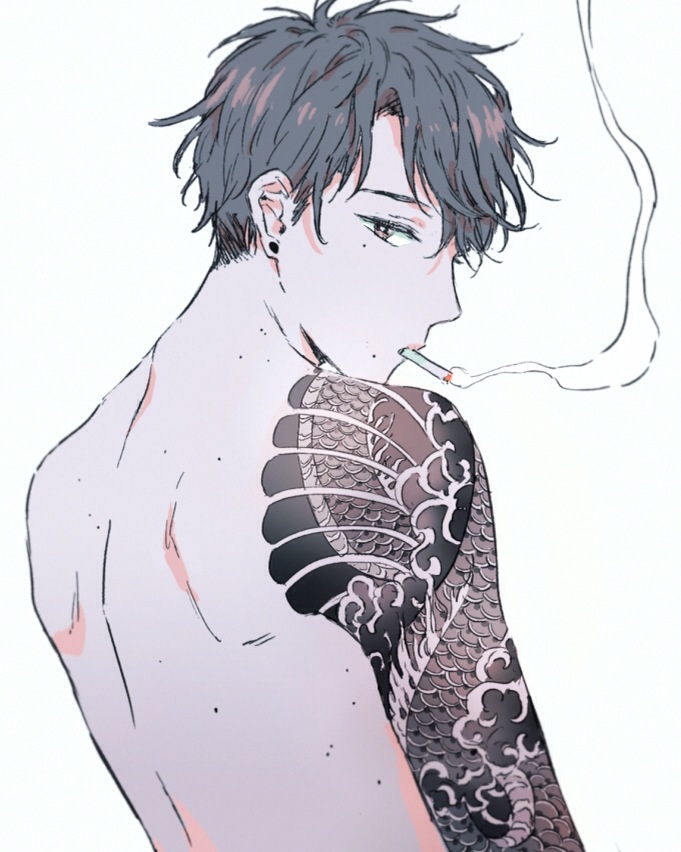 Anime animeboy tattoo smoking smoker art...